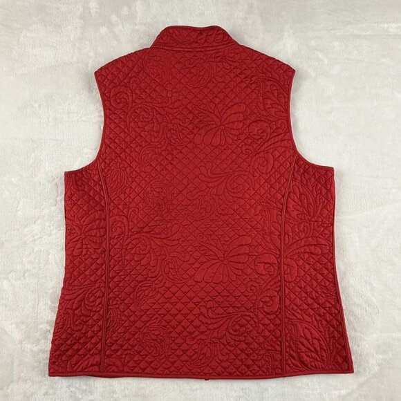 Orvis Red Silk Quilted Vest Womens S Floral Paisley Insulated Classic Core - Picture 6 of 9